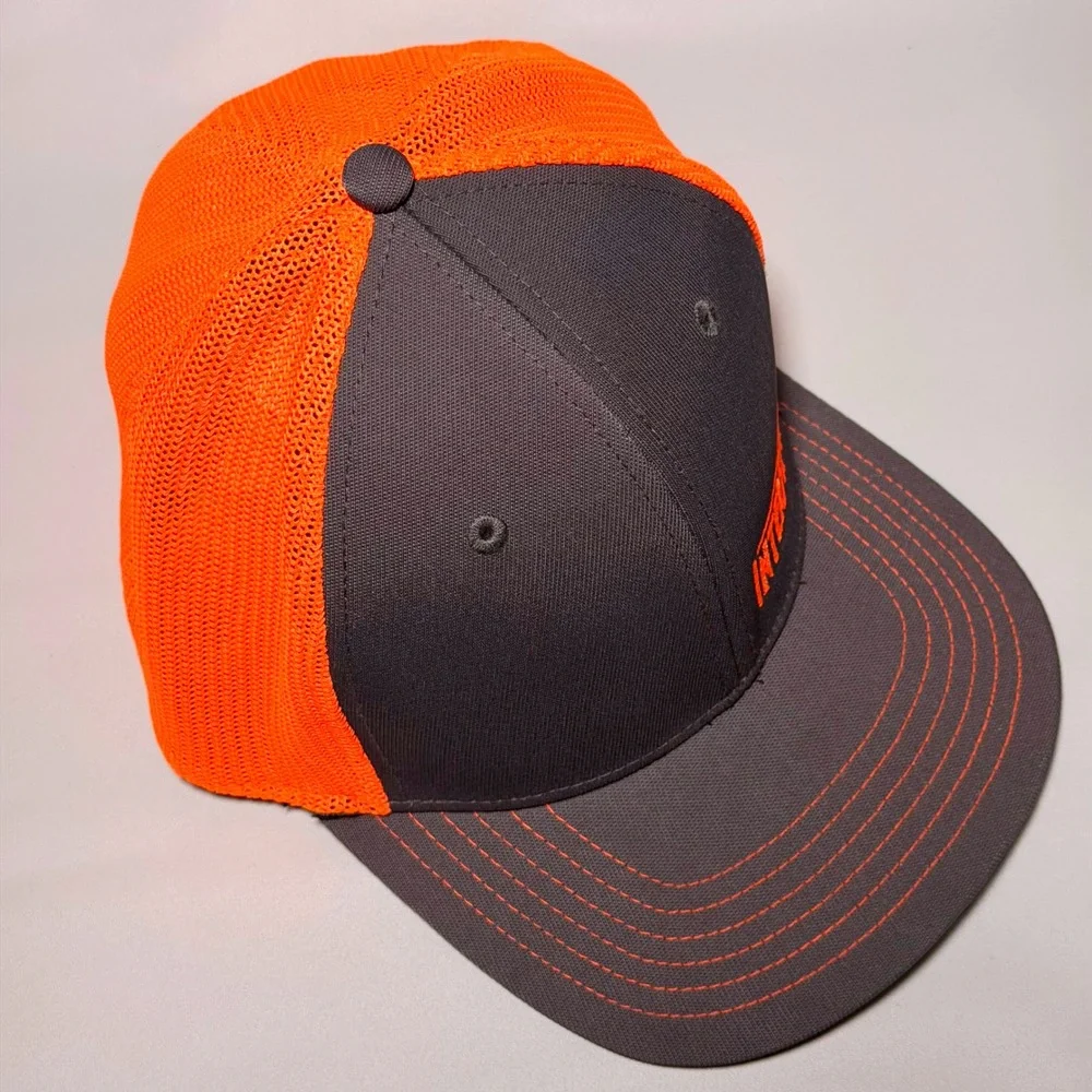 OC Sports Interstates Trucker Hat Grey‎ Neon Orange Mesh Stretch Fit S/M Q3 Cap
